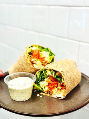 Our wraps just got even better! It now comes with choice of Whole Wheat Tortilla or Spinach Tortilla. All dressings are made in house!