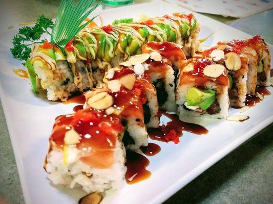 Orange Ball Roll and Green Dragon Roll