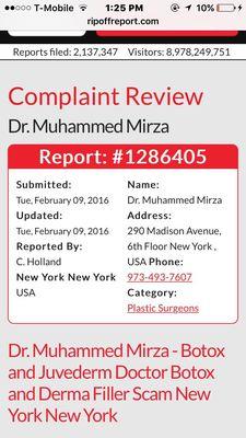 One of the many complaint about Dr. Mirza!