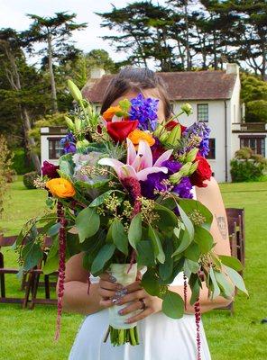 Purposefully hid myself just so the bouquet could have its moment