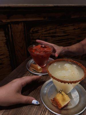 John's cherry water ice martini with Philly pretzel + pineapple water ice mock with Tajin rim + fresh pineapple garnish. Insane!