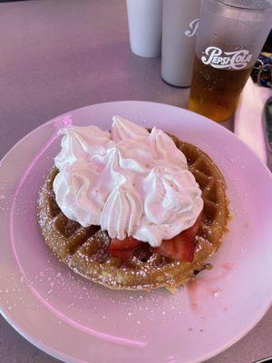 Belgian waffle with strawberries