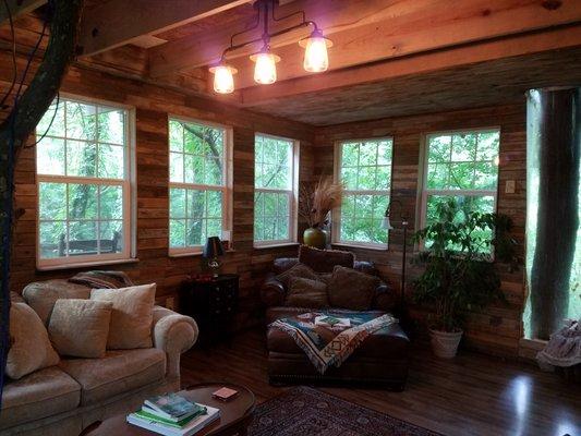 Living area inside Bare Creek Hollow Treehouse