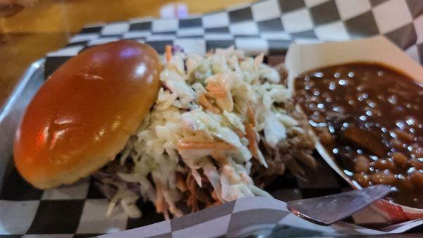 Southern style pulled pork, baked beans