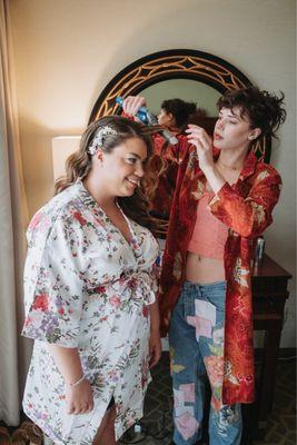 Isabelle doing my wedding hair last year!