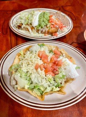 Chimichanga + chicken fajitas taco salad