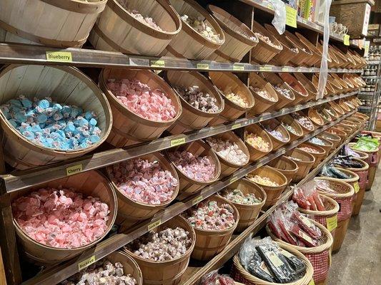 Old-fashioned candy in barrels