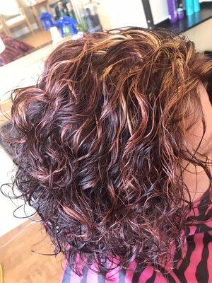 Burgundy Base color With Golden Blonde And Red Highlights 727-288-4267