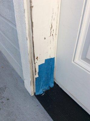 Rotted door jamb and tape was the fix what a dump