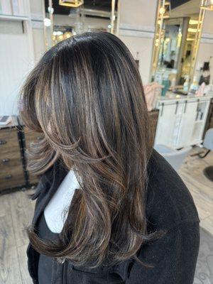 Sun kissed highlights with layered cut