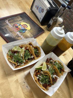 Al pastor, carnitas & chorizo tacos.