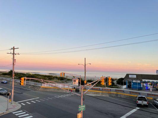 View of the sunset over the ocean from our balcony.