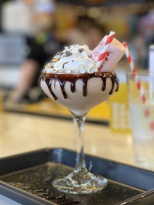 Frozen hot chocolate with Bailey's Strawberry Cream.