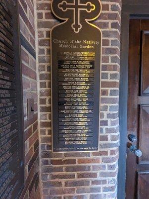 Names of those whos ashes are spread in the garden area to the south