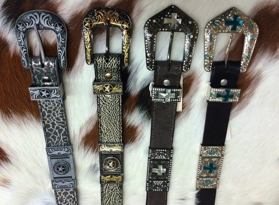 Some cool, one of a kind, leather belts made to order in the Ludwig's shop.