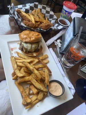 8 Oz. Bistro Burger  and kids chicken fingers & Shirleys Fries