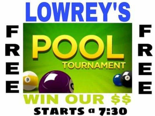 Monday is Pool tournament and GUYS NIGHT OUT $1.75 BEERS AND WELL DRINKS ALL NIGHT LONG