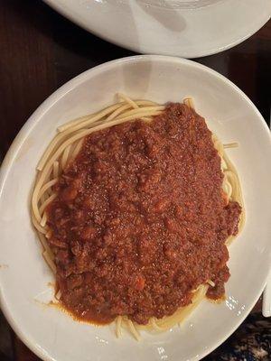 Side of pasta with meat sauce