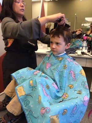 Mary can cut kid's hair great. She's very good & patient with children. My son loves seeing Mary.