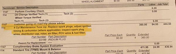 Services listed as performed on my invoice