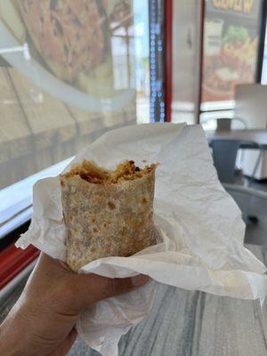 Chorizo and cheese breakfast burrito