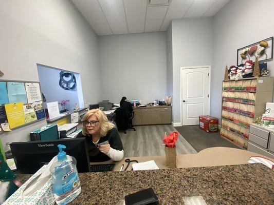 Front desk/reception area (featuring service rep: Joyce)