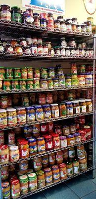 Lots of jarred goods. Pickens, jams, mushrooms, sauerkraut, mustards etc.