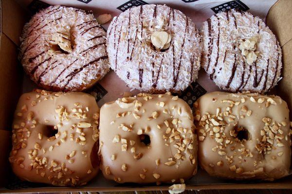 Vegan seasonal special coconut almond on top and PB&J on the bottom