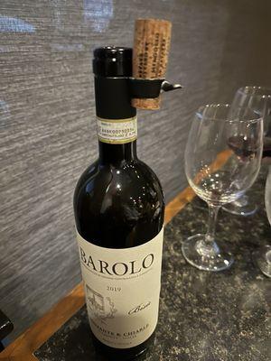 Barolo wine with a cool cork holder!