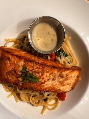 Salmon over pasta