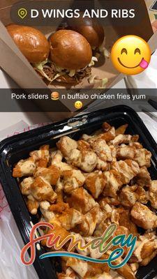 Buffalo Chicken fries s bomb !!! N 3 Pulled Pork Sliders wow !!! So good