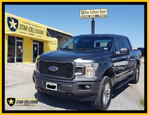 2019 Ford F-150 hood replacement and refinish.