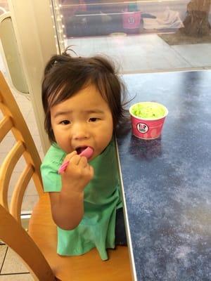 My niece enjoying her kid's scoop for the "Easter egg hunt"