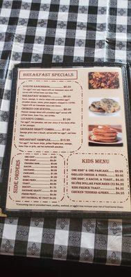 Breakfast menu