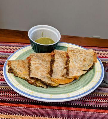 Senor Quesadilla with Cabeza (shredded beef) & salsa verde