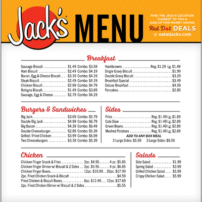 Jack's Menu w/ Prices