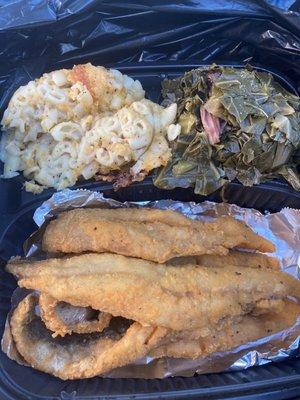 Fried whiting  Small Mac & Cheese Small Yams Small Collard Greens