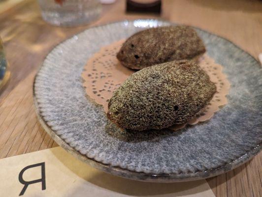 Matcha miso buckwheat madeleines