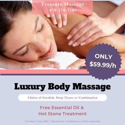 Treasure Massage
 2600 W Hudson Rd Suite B, Rogers, AR 72756
 Call us at 479-278-7285