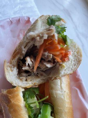 Cross section of my Lemongrass Grilled Chicken Banh Mi sandwich