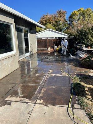 Pressure washing concrete , ready for paint