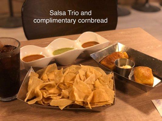 Salsa Trio and complimentary cornbread