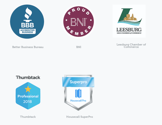 We are proud Members of Better Business Bureau, Leesburg Chamber of Commerce, BNI, ThumbTack and Housecall SuperPro