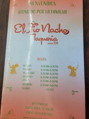 Front of menu