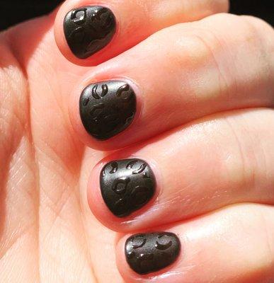 Matte Black with shiny leopard spots! Nail Art by Tracy