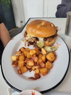 Dry pulled pork sandwich