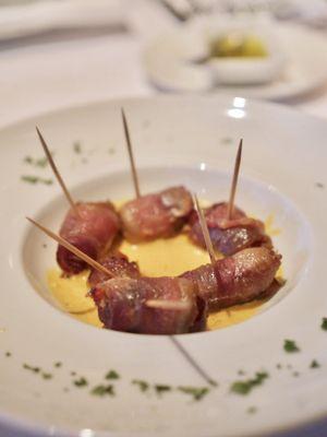 Bacon wrapped dates with goat cheese