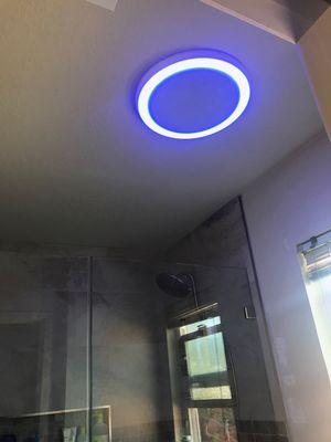 Brand new LED bathroom fan installed. Fan features a night light and Bluetooth music!