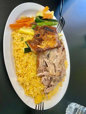 Roast Pork with Yellow Rice and veggies