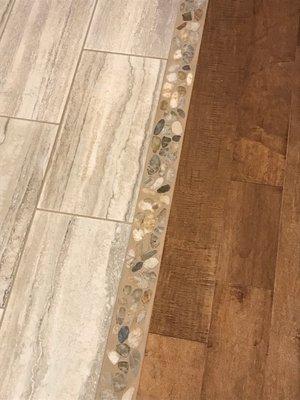 Wood & tile with a stone transition